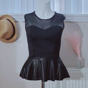 A'gaci Peplum Faux Leather Sweetheart Sheer top- Size Small